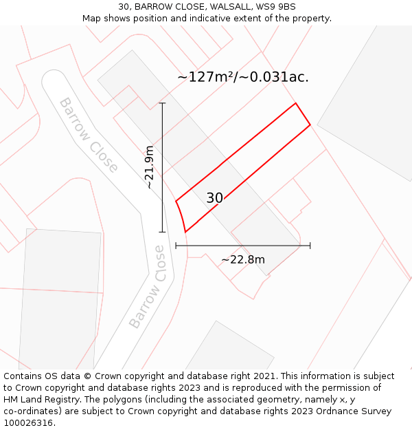30, BARROW CLOSE, WALSALL, WS9 9BS: Plot and title map