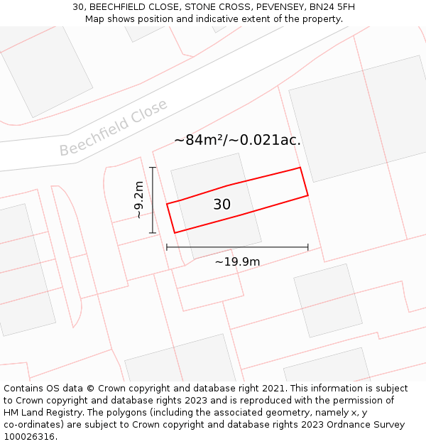 30, BEECHFIELD CLOSE, STONE CROSS, PEVENSEY, BN24 5FH: Plot and title map