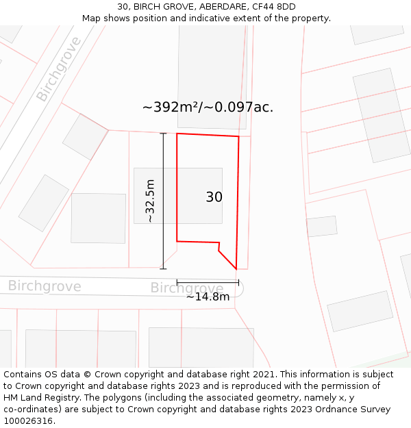 30, BIRCH GROVE, ABERDARE, CF44 8DD: Plot and title map