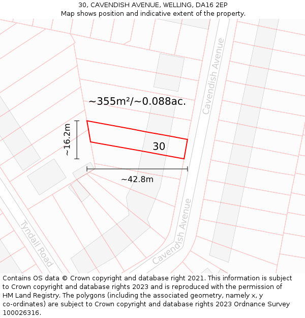 30, CAVENDISH AVENUE, WELLING, DA16 2EP: Plot and title map