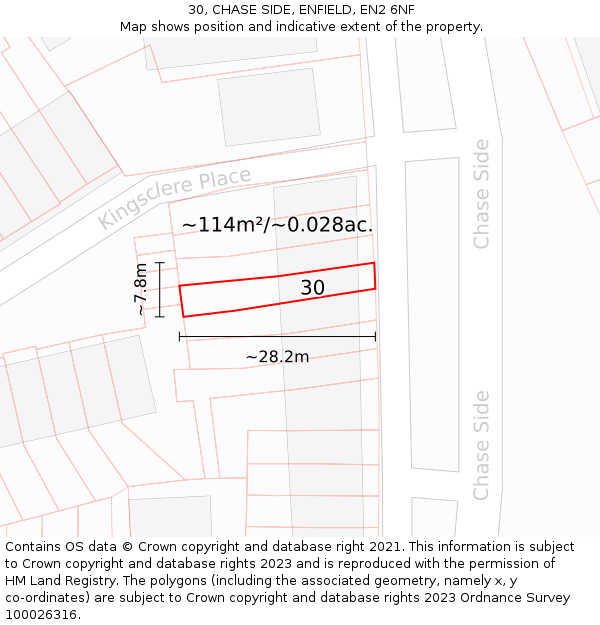 30, CHASE SIDE, ENFIELD, EN2 6NF: Plot and title map