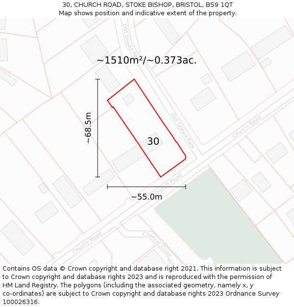 30, CHURCH ROAD, STOKE BISHOP, BRISTOL, BS9 1QT: Plot and title map