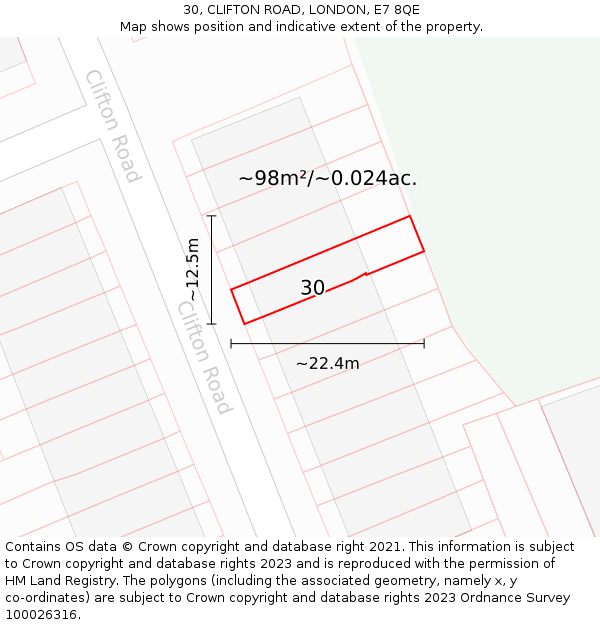 30, CLIFTON ROAD, LONDON, E7 8QE: Plot and title map