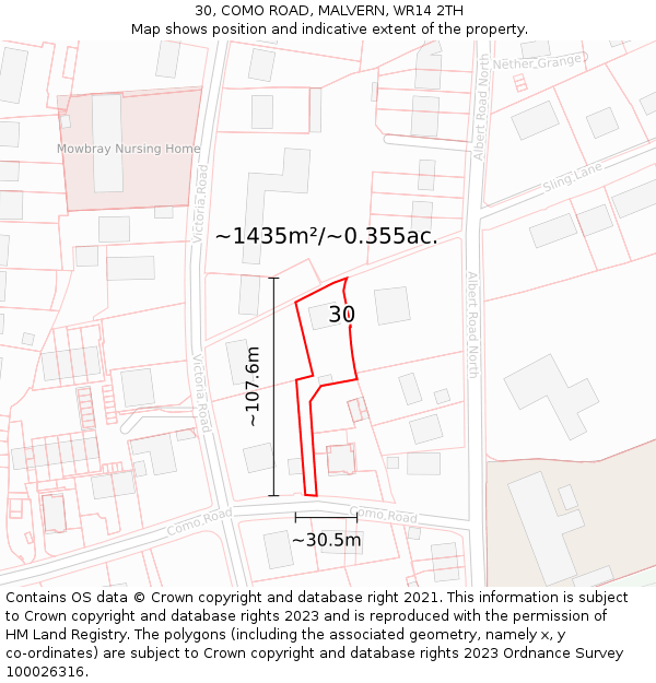 30, COMO ROAD, MALVERN, WR14 2TH: Plot and title map