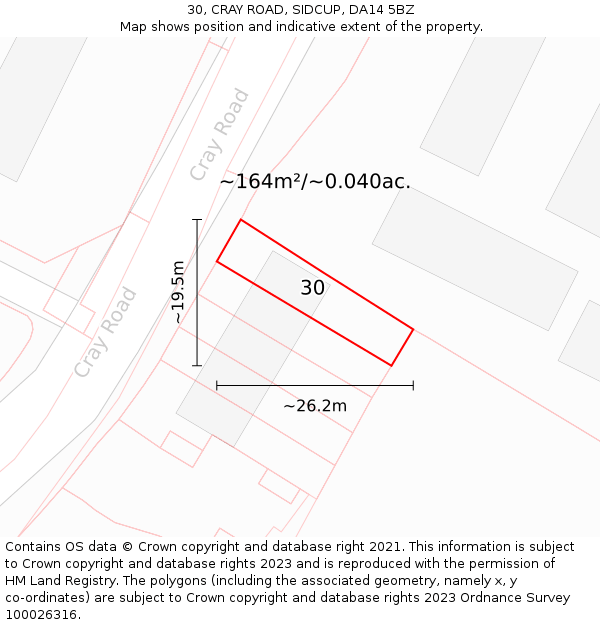 30, CRAY ROAD, SIDCUP, DA14 5BZ: Plot and title map