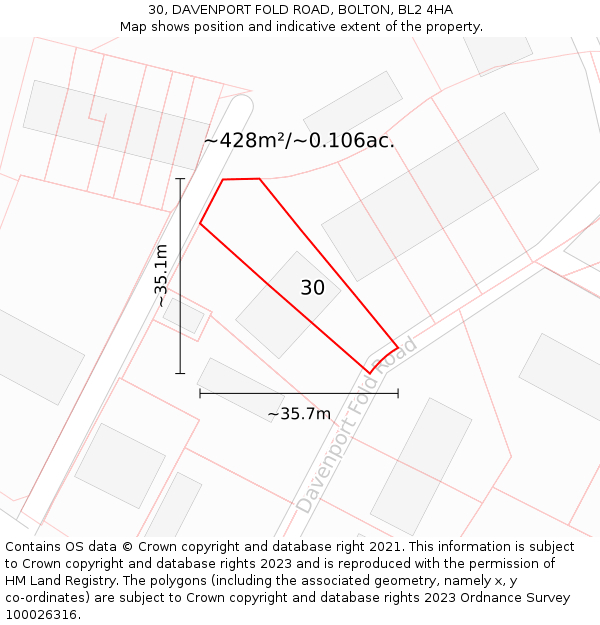 30, DAVENPORT FOLD ROAD, BOLTON, BL2 4HA: Plot and title map
