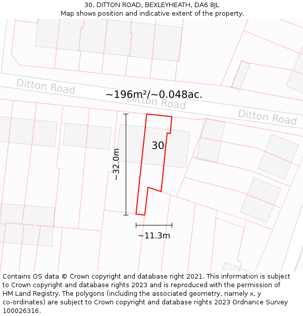 30, DITTON ROAD, BEXLEYHEATH, DA6 8JL: Plot and title map