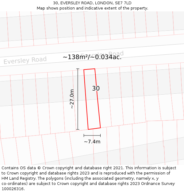 30, EVERSLEY ROAD, LONDON, SE7 7LD: Plot and title map