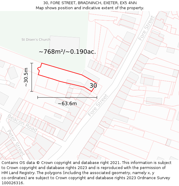 30, FORE STREET, BRADNINCH, EXETER, EX5 4NN: Plot and title map