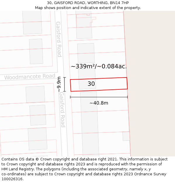 30, GAISFORD ROAD, WORTHING, BN14 7HP: Plot and title map