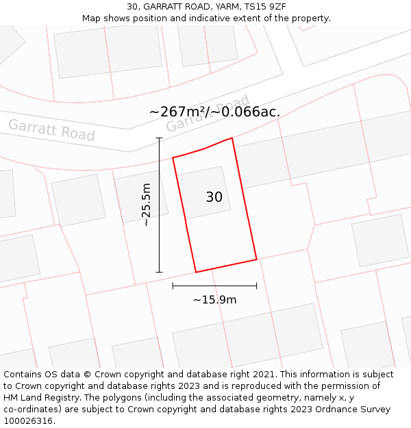 30, GARRATT ROAD, YARM, TS15 9ZF: Plot and title map