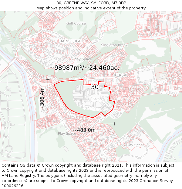 30, GREENE WAY, SALFORD, M7 3BP: Plot and title map