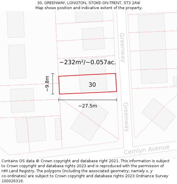 30, GREENWAY, LONGTON, STOKE-ON-TRENT, ST3 2AW: Plot and title map