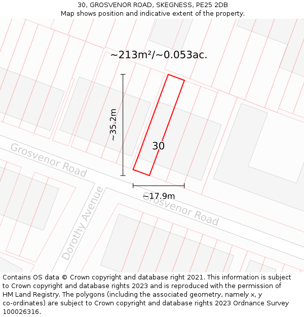 30, GROSVENOR ROAD, SKEGNESS, PE25 2DB: Plot and title map