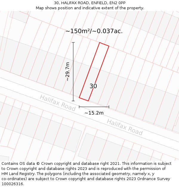 30, HALIFAX ROAD, ENFIELD, EN2 0PP: Plot and title map