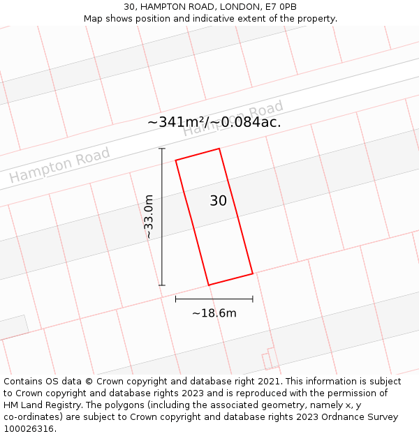30, HAMPTON ROAD, LONDON, E7 0PB: Plot and title map
