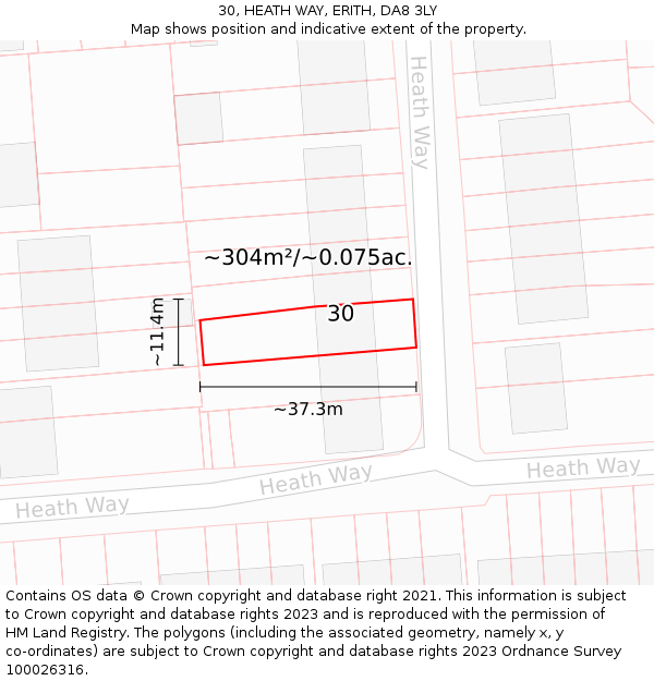 30, HEATH WAY, ERITH, DA8 3LY: Plot and title map