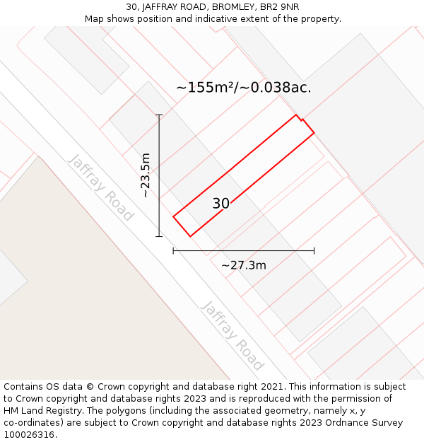 30, JAFFRAY ROAD, BROMLEY, BR2 9NR: Plot and title map