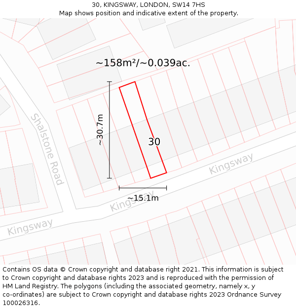 30, KINGSWAY, LONDON, SW14 7HS: Plot and title map