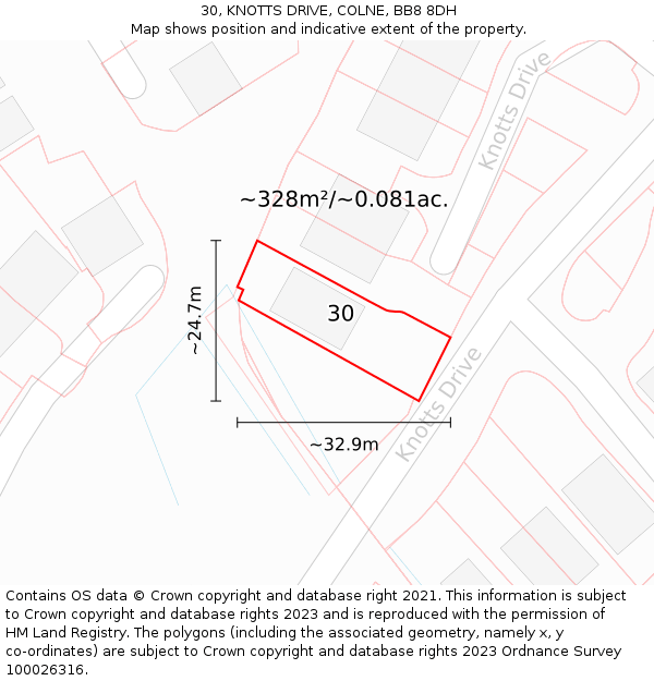 30, KNOTTS DRIVE, COLNE, BB8 8DH: Plot and title map