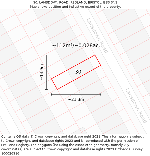 30, LANSDOWN ROAD, REDLAND, BRISTOL, BS6 6NS: Plot and title map