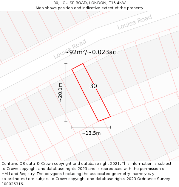 30, LOUISE ROAD, LONDON, E15 4NW: Plot and title map