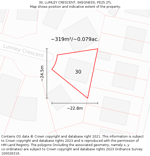 30, LUMLEY CRESCENT, SKEGNESS, PE25 2TL: Plot and title map