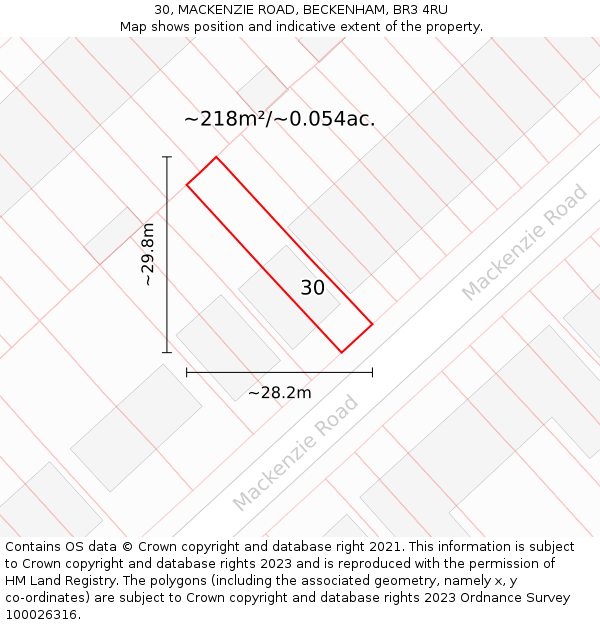 30, MACKENZIE ROAD, BECKENHAM, BR3 4RU: Plot and title map