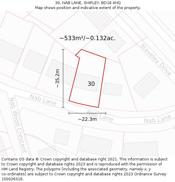 30, NAB LANE, SHIPLEY, BD18 4HQ: Plot and title map