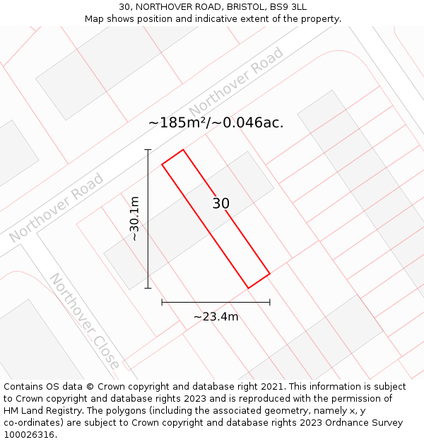 30, NORTHOVER ROAD, BRISTOL, BS9 3LL: Plot and title map