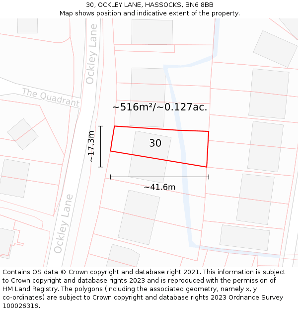 30, OCKLEY LANE, HASSOCKS, BN6 8BB: Plot and title map