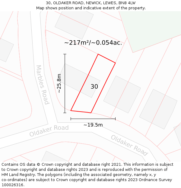 30, OLDAKER ROAD, NEWICK, LEWES, BN8 4LW: Plot and title map