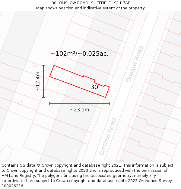 30, ONSLOW ROAD, SHEFFIELD, S11 7AF: Plot and title map