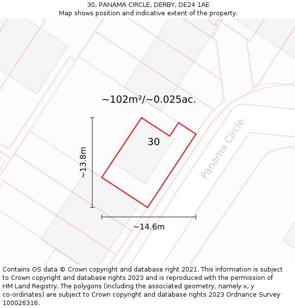 30, PANAMA CIRCLE, DERBY, DE24 1AE: Plot and title map