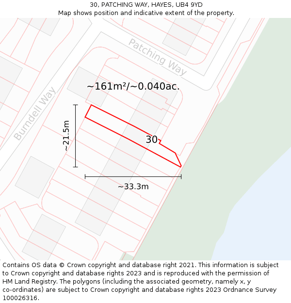 30, PATCHING WAY, HAYES, UB4 9YD: Plot and title map