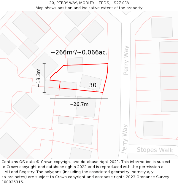 30, PERRY WAY, MORLEY, LEEDS, LS27 0FA: Plot and title map