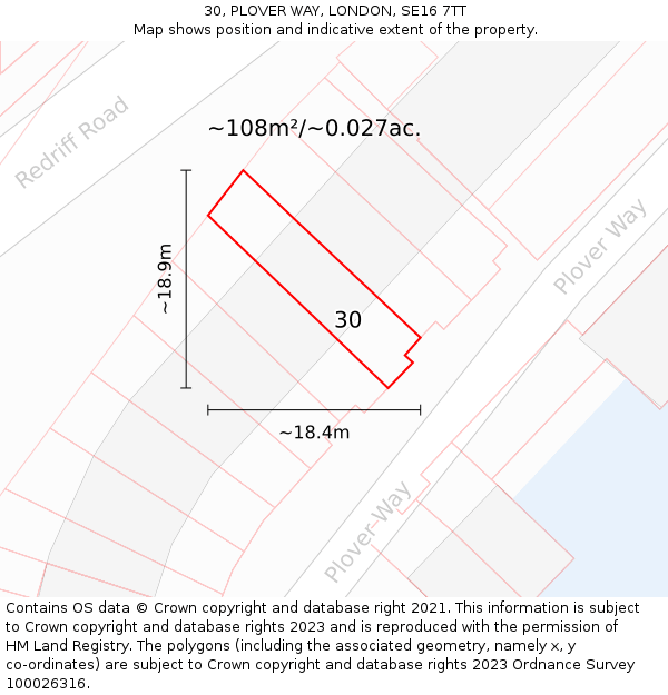 30, PLOVER WAY, LONDON, SE16 7TT: Plot and title map