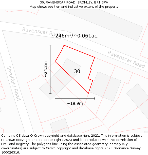 30, RAVENSCAR ROAD, BROMLEY, BR1 5PW: Plot and title map