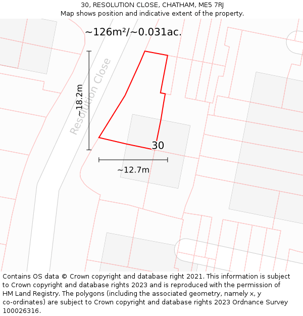 30, RESOLUTION CLOSE, CHATHAM, ME5 7RJ: Plot and title map