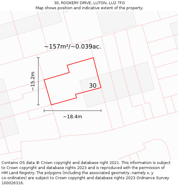 30, ROOKERY DRIVE, LUTON, LU2 7FG: Plot and title map