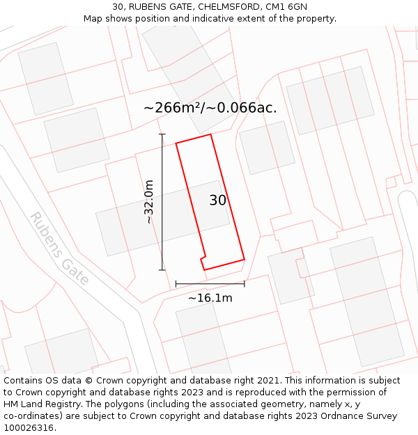 30, RUBENS GATE, CHELMSFORD, CM1 6GN: Plot and title map