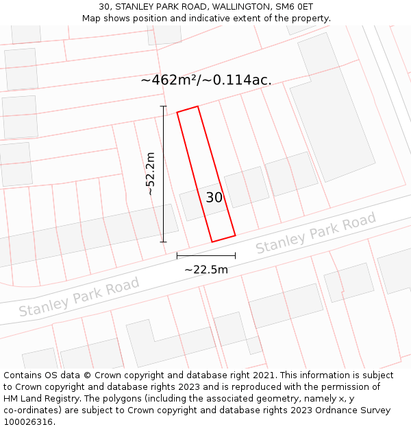 30, STANLEY PARK ROAD, WALLINGTON, SM6 0ET: Plot and title map