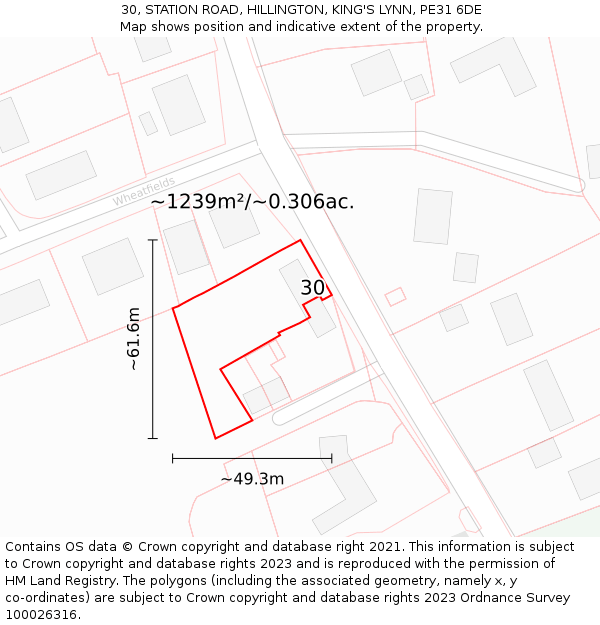30, STATION ROAD, HILLINGTON, KING'S LYNN, PE31 6DE: Plot and title map