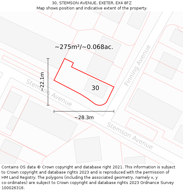 30, STEMSON AVENUE, EXETER, EX4 8FZ: Plot and title map