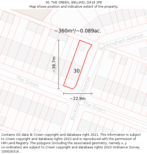 30, THE GREEN, WELLING, DA16 2PE: Plot and title map