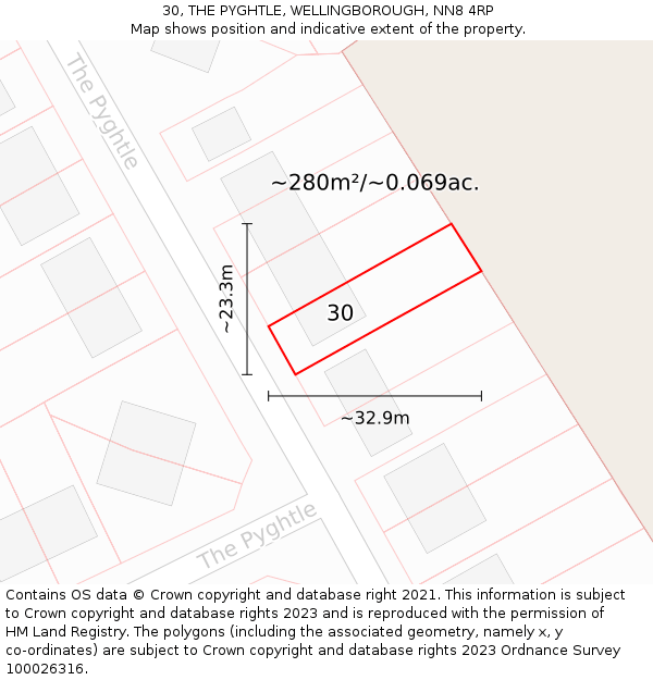 30, THE PYGHTLE, WELLINGBOROUGH, NN8 4RP: Plot and title map