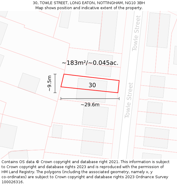 30, TOWLE STREET, LONG EATON, NOTTINGHAM, NG10 3BH: Plot and title map