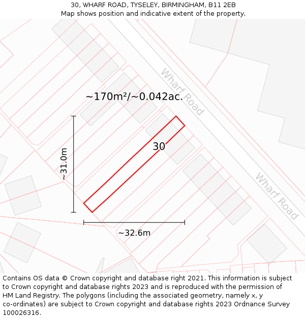 30, WHARF ROAD, TYSELEY, BIRMINGHAM, B11 2EB: Plot and title map