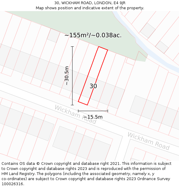 30, WICKHAM ROAD, LONDON, E4 9JR: Plot and title map