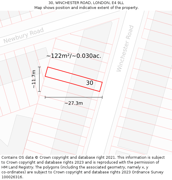 30, WINCHESTER ROAD, LONDON, E4 9LL: Plot and title map